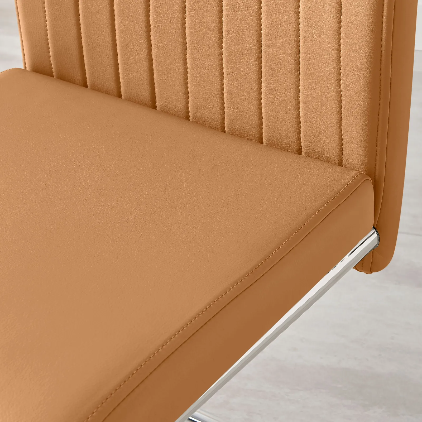 FurnitureboxUK Lorenzo 2x Tan Faux Leather Silver Leg Dining Chair 6