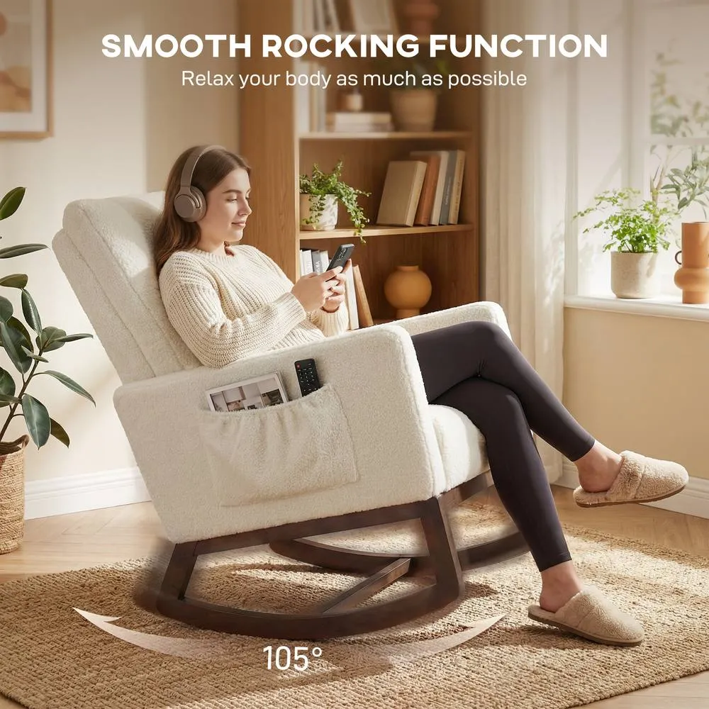 HOMCOM Rocking Chair for Adults, Lounge Rocker w/ Lumbar Pillow, Cream White 4