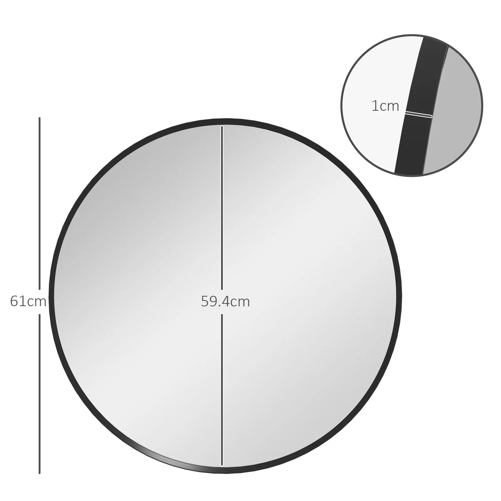 HOMCOM 61cm Bathroom Mirror Round Wall Mirror for Living Room Bedroom in Black 3