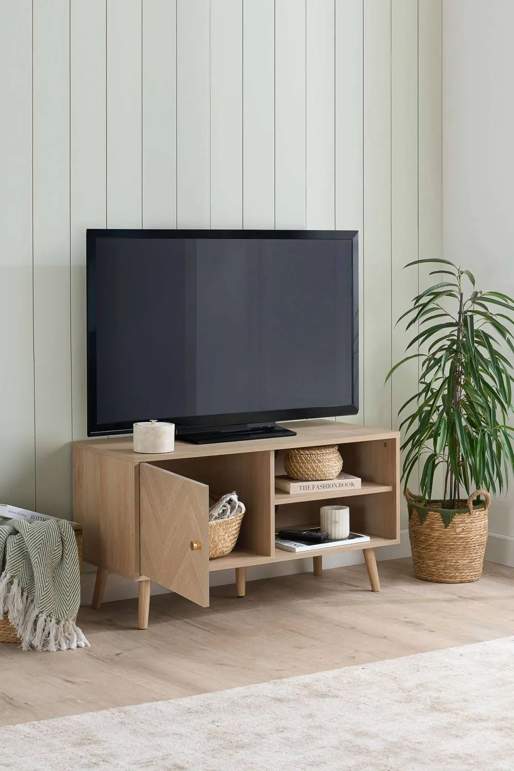 Birlea Herringford Small TV Unit Entertainment Stand Oak Parquet Design in Brown 2