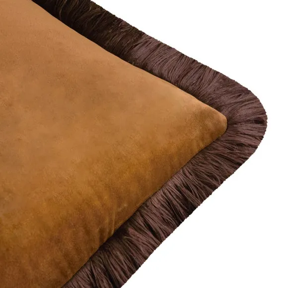 Furn Halo Fringed Velvet Cushion Caramel/Chocolate 50 X 50Cm, Brown 3