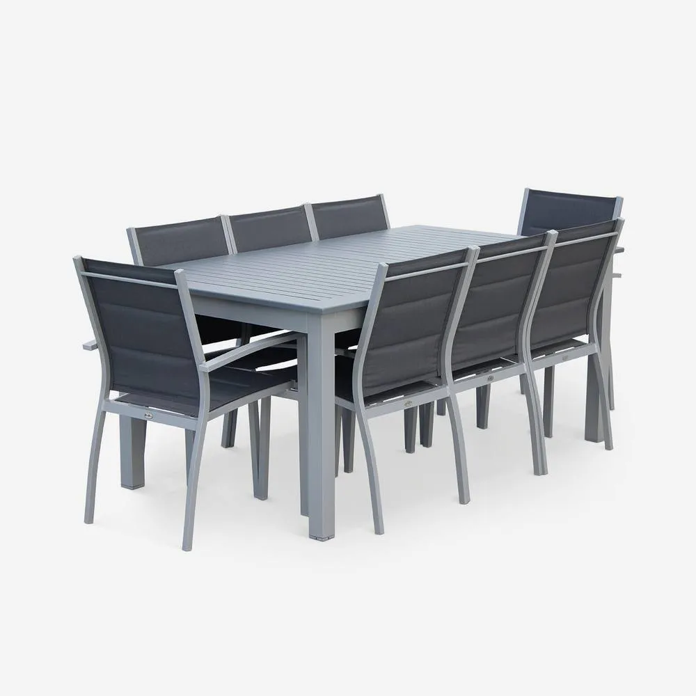 sweeek 8-seater Extendable Aluminium Garden Table Set With Chairs in Grey 2