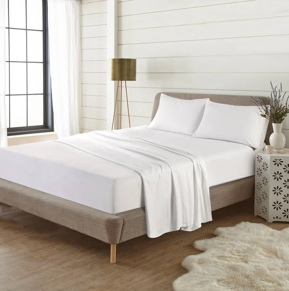 Homes-Linen Plain Thermal Flannelette Flat Sheet 100% Brushed Cotton Bedding in White