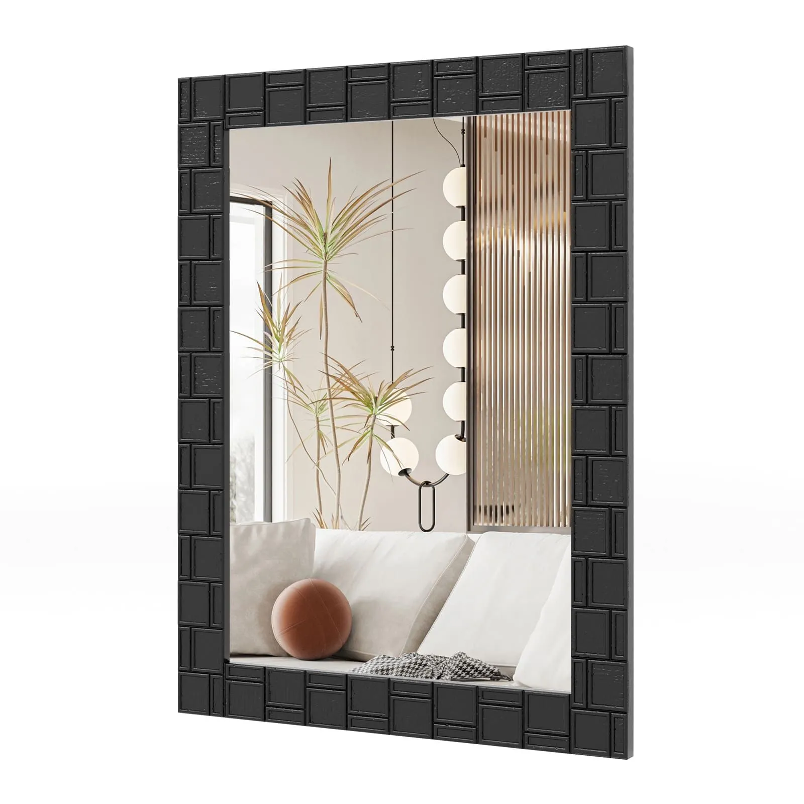 Costway Wooden Framed Wall Mirror 80 x 60 cm Bathroom Rectangular Mirror in Black
