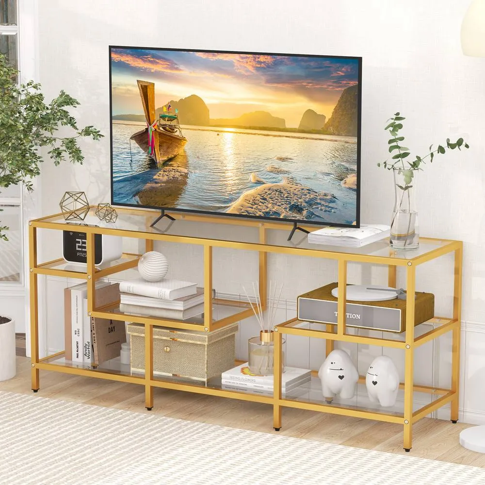 Costway TV Stand for TVs up to 65" 147cm TV Console Table in Gold 4