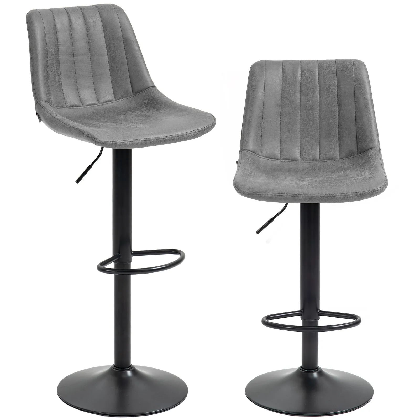 HOMCOM Of 2 Leathaire Tub Bar Stools w/ Metal Frame Footrest Home Seat in Grey 2
