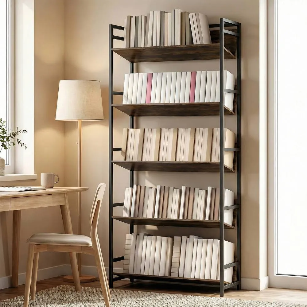 HOMCOM Bookcase Anti-Slip Design 5-Tier in Brown 1