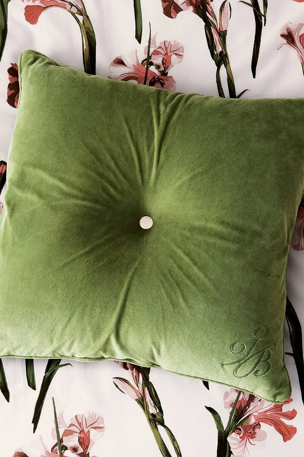 Ted Baker 'TB Branded' Cotton Velvet Button Cushion in Green 2