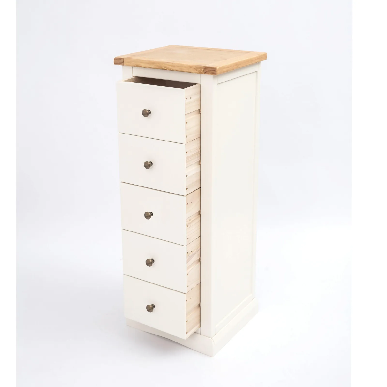 Cabinet Bits Castelli 5 Drawer Narrow Chest of Drawers Brass Knob in Off-White 4