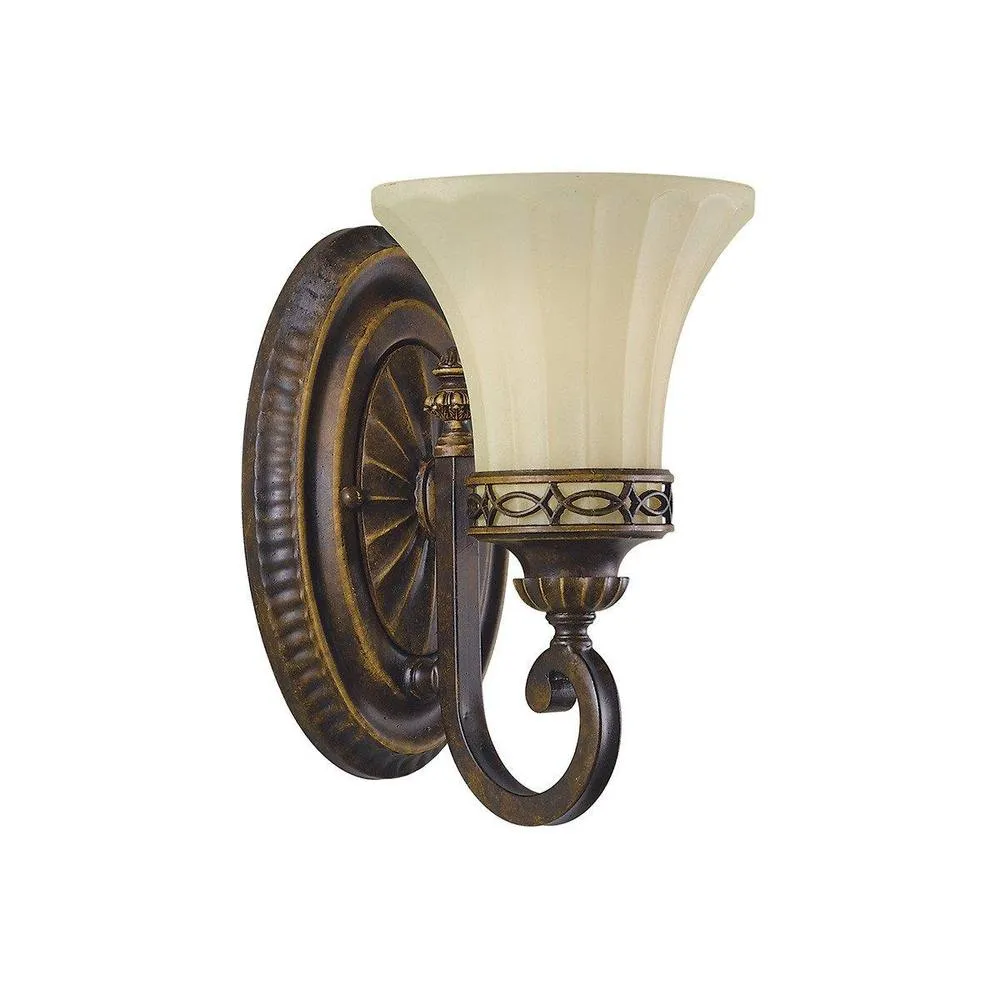 Netlighting Drawing Room 1 Light Wall Light Walnut Glass Shade E27 in Brown