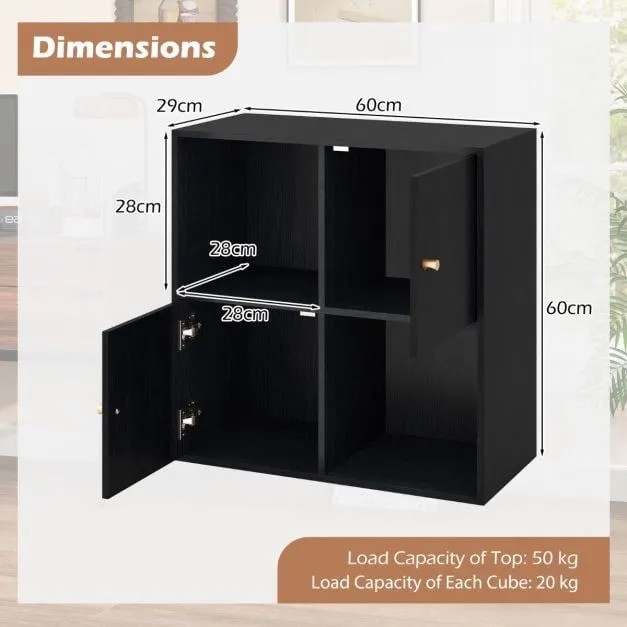 Costway 3-Tier Bookshelf with Dual Anti-Tipping Kits & 2 Cabinets in Black 2