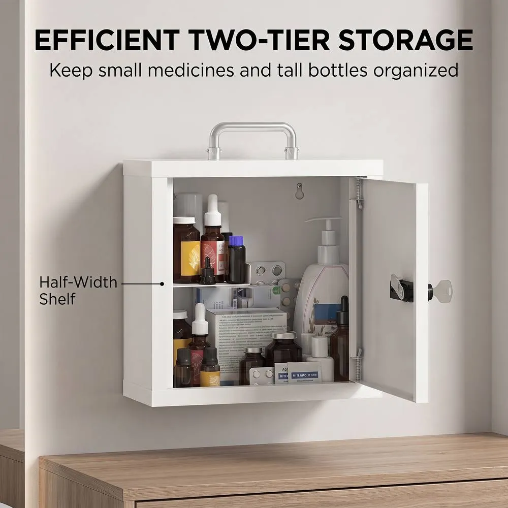 HOMCOM Medicine Cabinet, Medical Cabinet w/ Combination & Key Lock, White 5