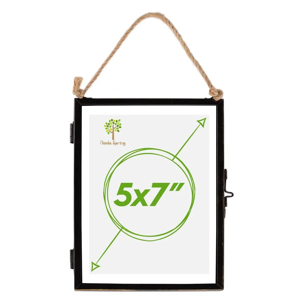 Nicola Spring Hanging Metal Photo Frame - 5" x 7" - Picture Frame Wall Mounted Frame with Rope in Black