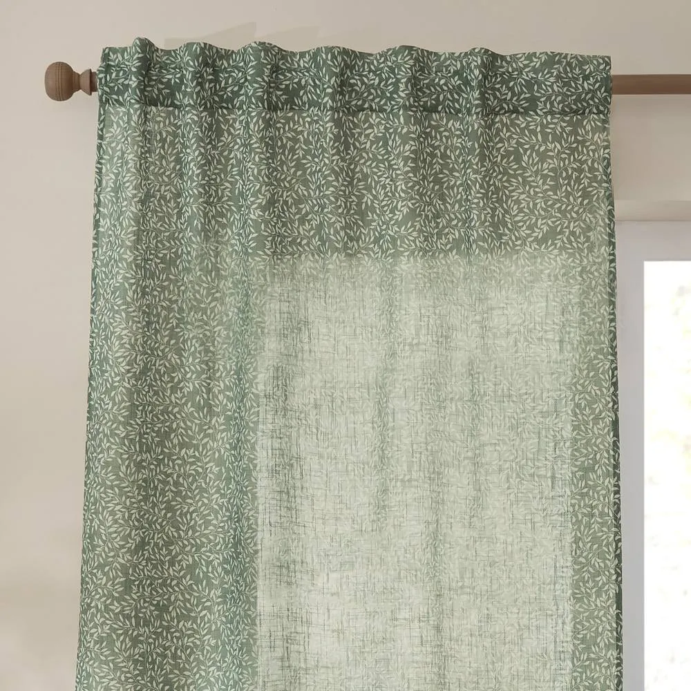 Yard Perrie Leaf Sheer Woven Curtain Panel Forest 140Cm Width 250Cm Drop, Green 3
