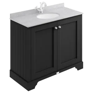 Bayswater Victrion Matt Black Traditional Freestanding Vanity Unit & Grey Marble Top Basin - 1000mm