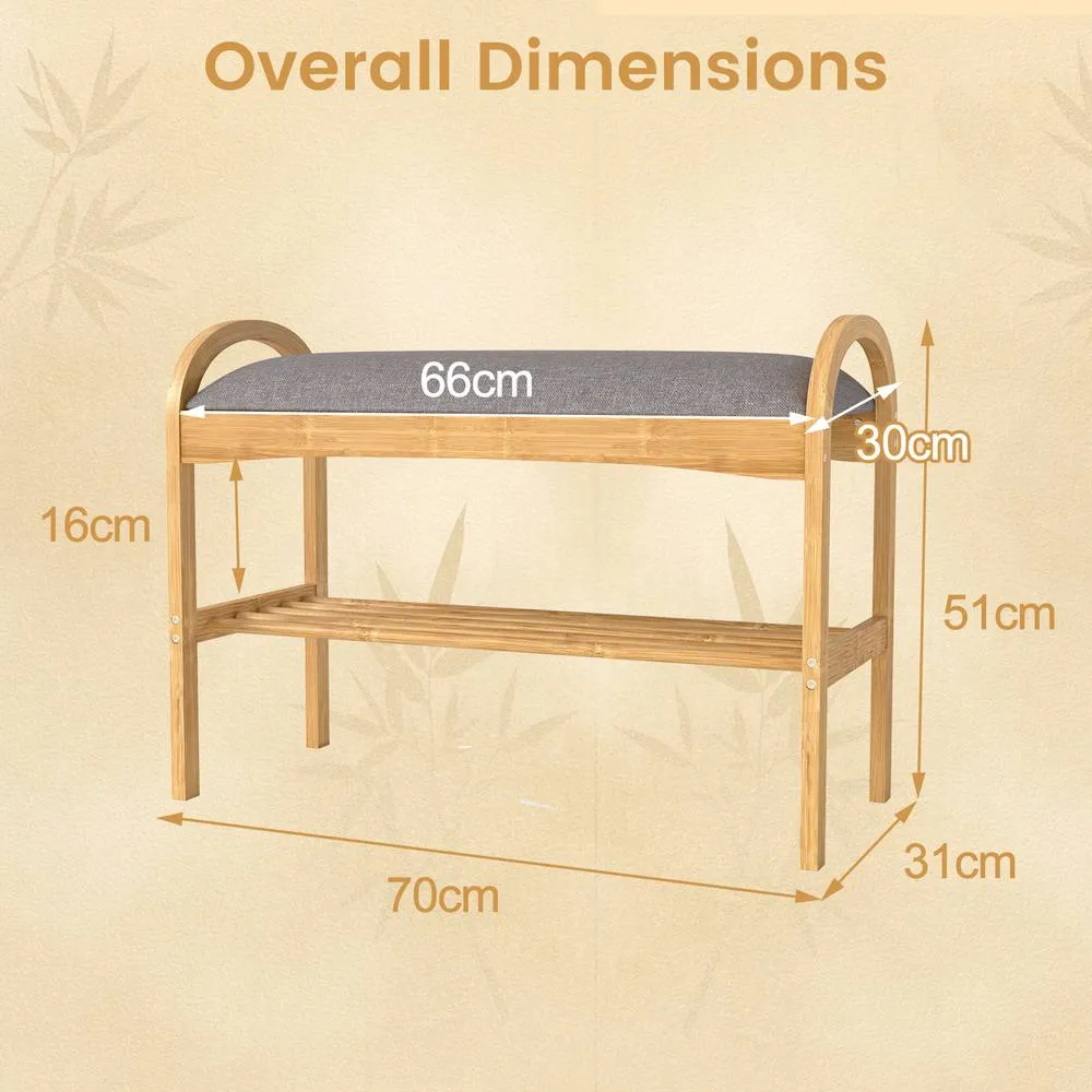 Costway Entryway 2-Tier Shoe Rack Bamboo Shoe Bench in Grey 5