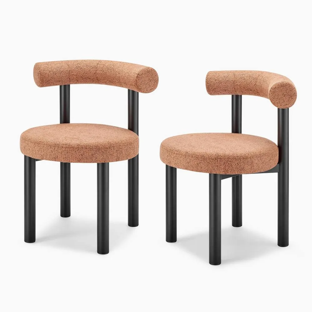 FurnitureboxUK 2x Isola Terracotta Orange Fabric Dining Chairs Black Legs 5