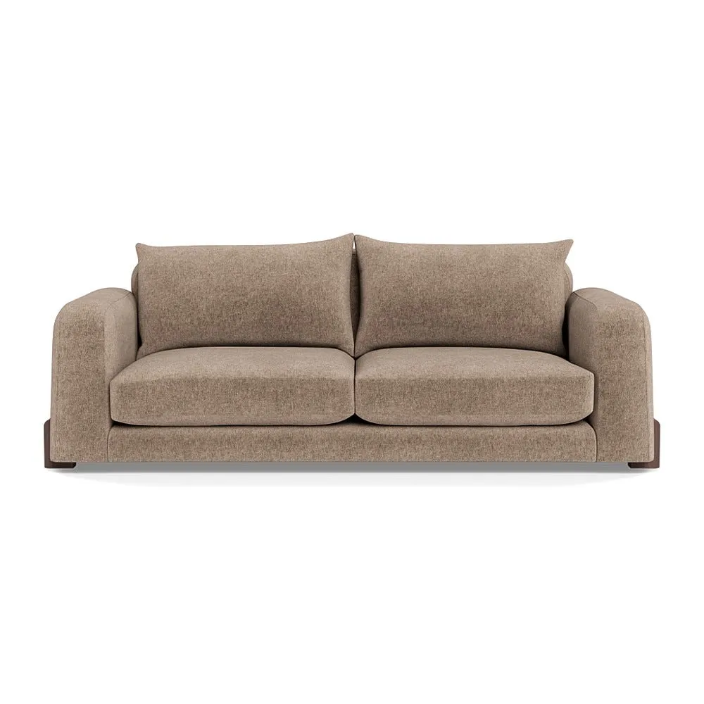 Heal's Nuvola 4 Seater Sofa Boucle Velvet Rocky Walnut Stained Oak Feet 2