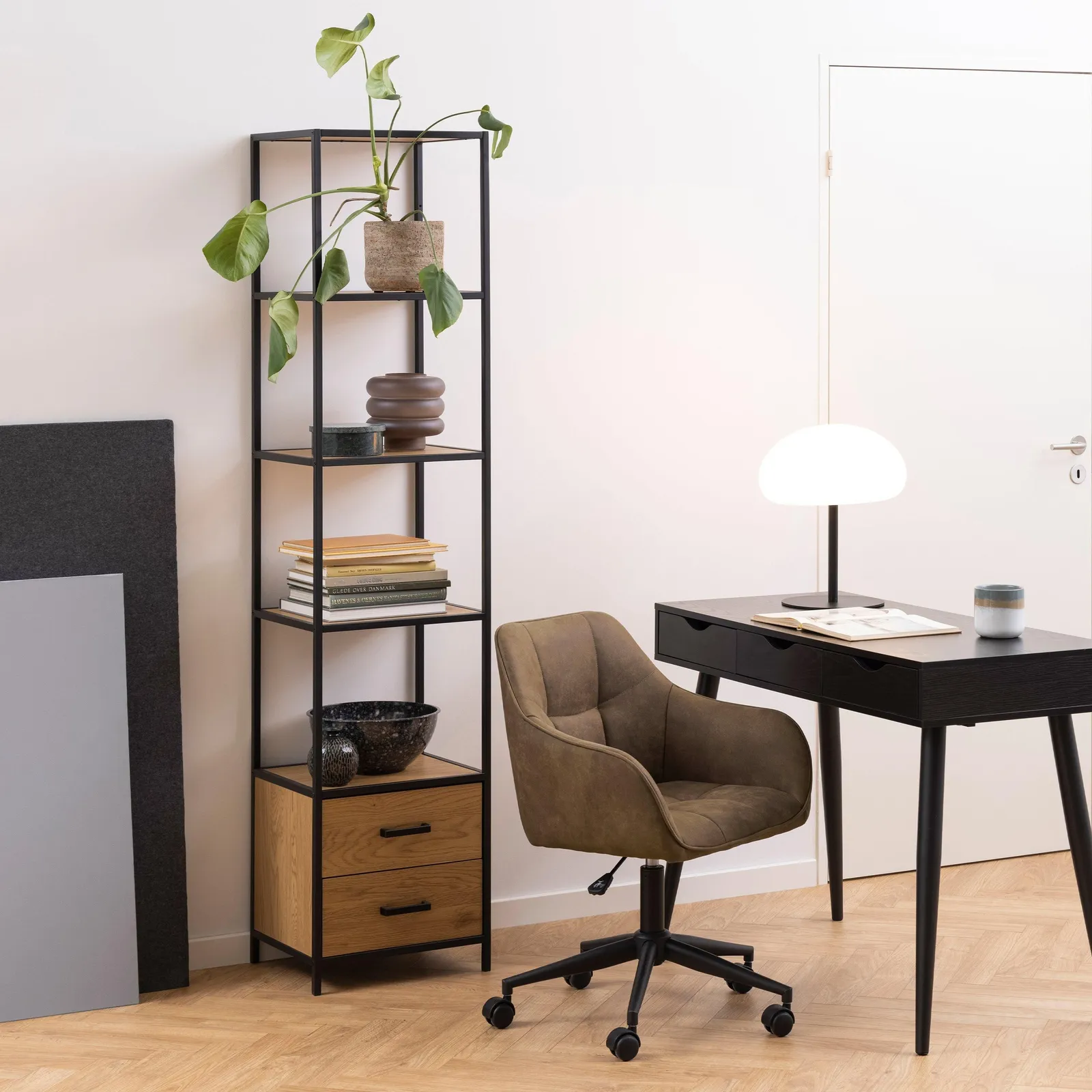 Furniture To Go Seaford Bookcase with 2 Drawers & 3 Shelves in Black & Oak 4