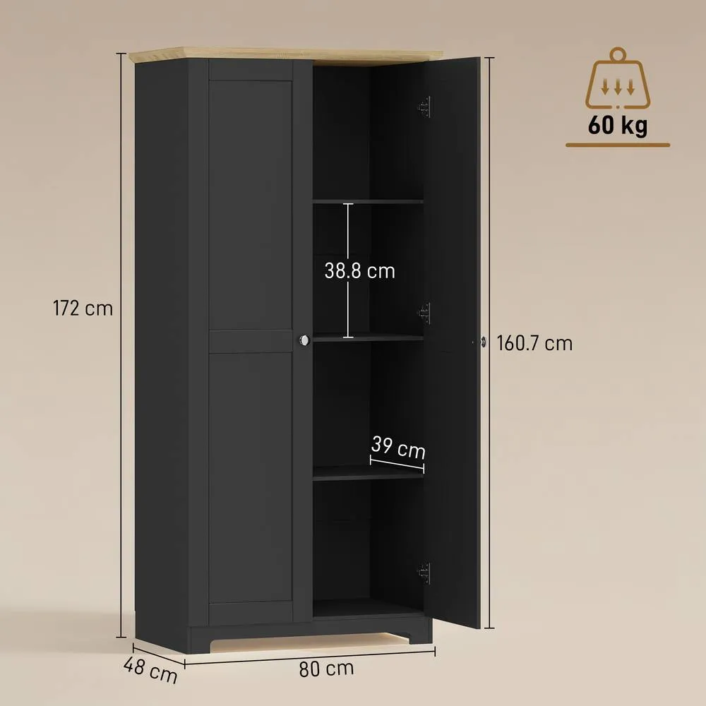 HOMCOM 172cm Wooden Storage Cabinet Cupboard With 2 Doors 4 Shelves Pantry in Black 3