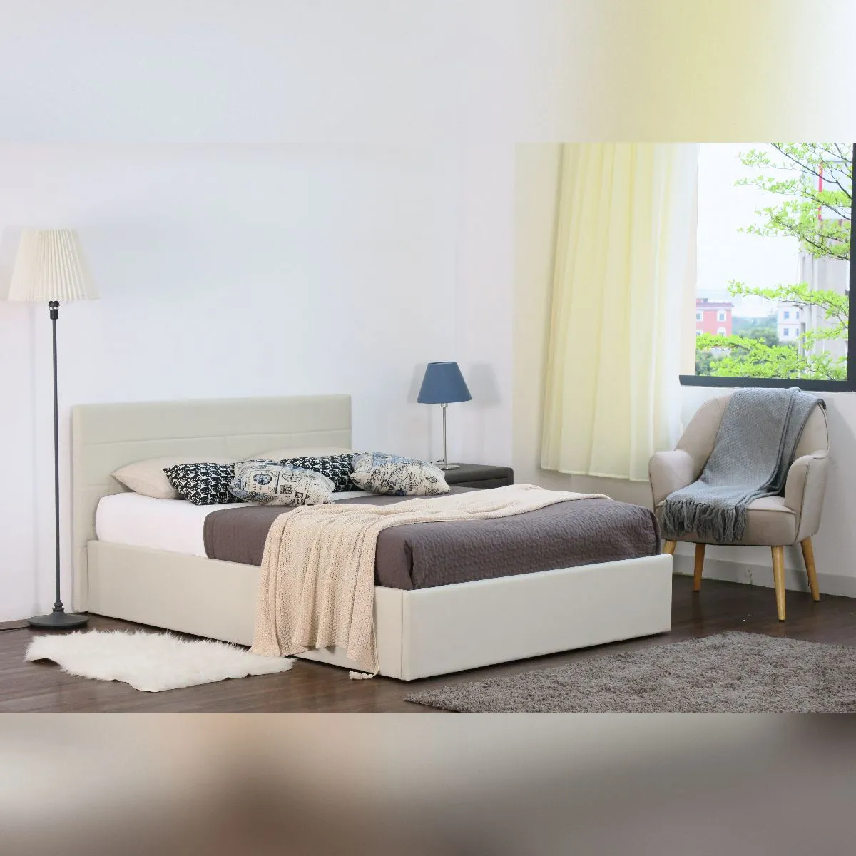 Comfy Living Ltd Linen Fabric Gas Lift Ottoman Bed in Cream 2
