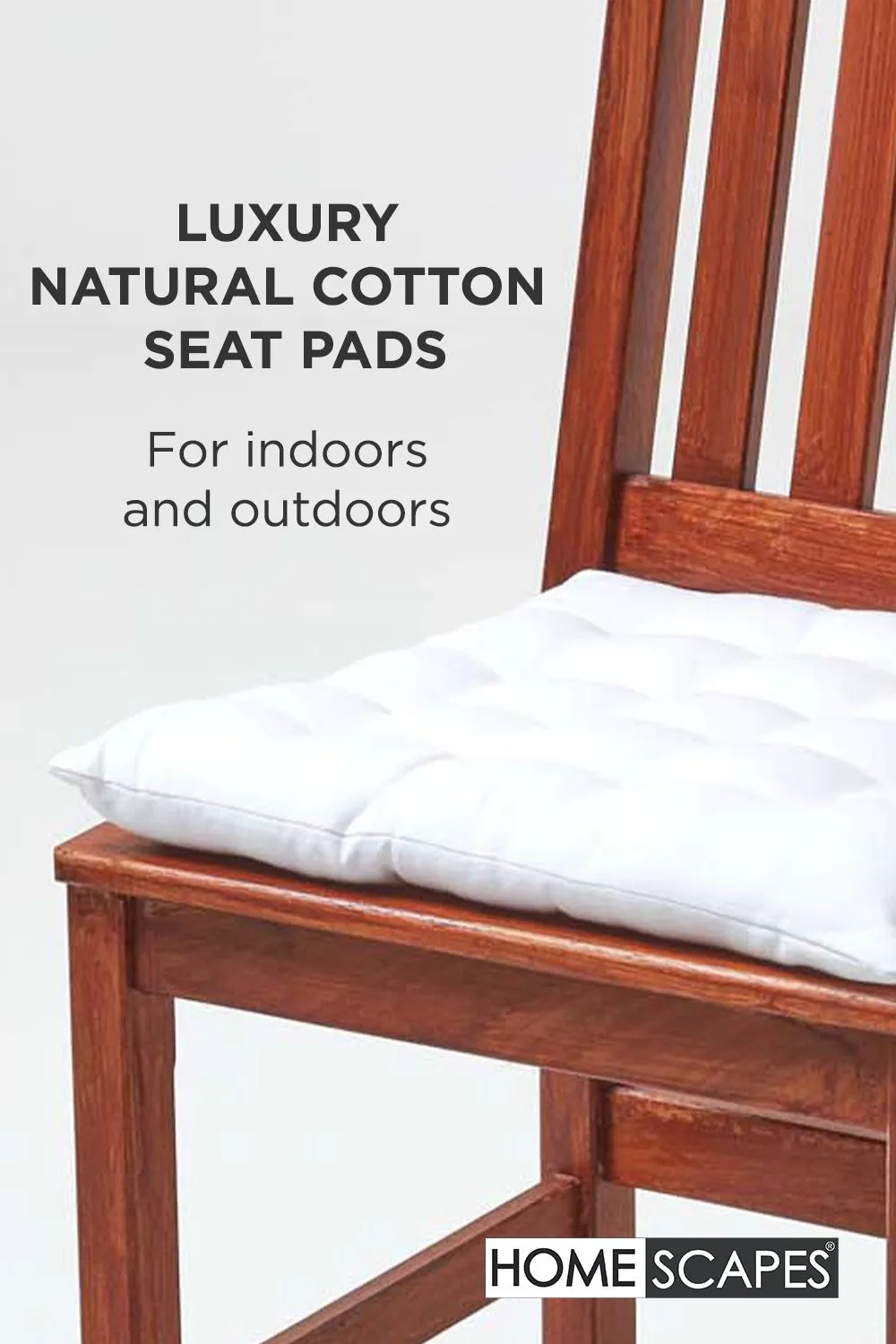 Homescapes 4 Pack Seat Pads Luxury 100% Cotton Indoor Outdoor Garden Cushion, 40cm in White 2