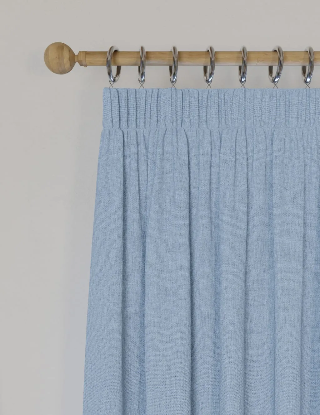 M&S Brushed Pencil Pleat Blackout Thermal Curtains Mid Blue