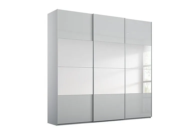 Formes Glass 3 Door Sliding Wardrobe with Horizontal Mirrors - Silk Grey/Silk Grey Front