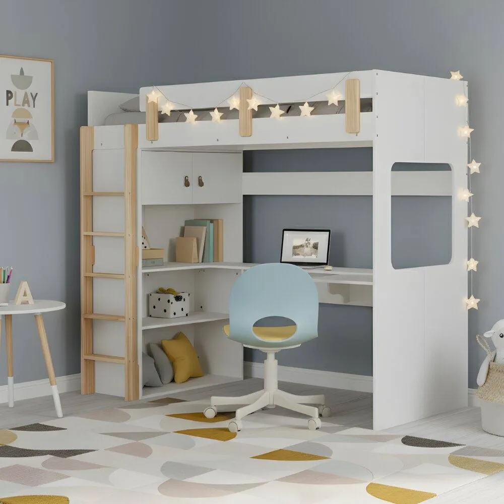 Nöa and Nani Nells High Sleeper Cabin Bed with Built in Desk and Storage in White