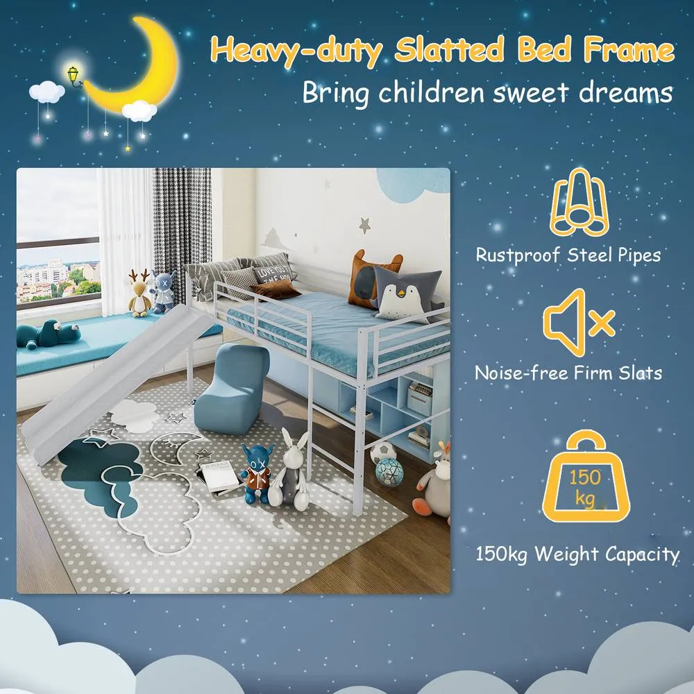 Costway Loft Bed Single Size Low Loft Bed Steel Frame w/Safety Guardrails in Silver 5