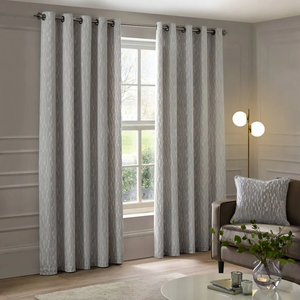 Paoletti Manhattan Velvet Eyelet Curtain Pair in Silver 2