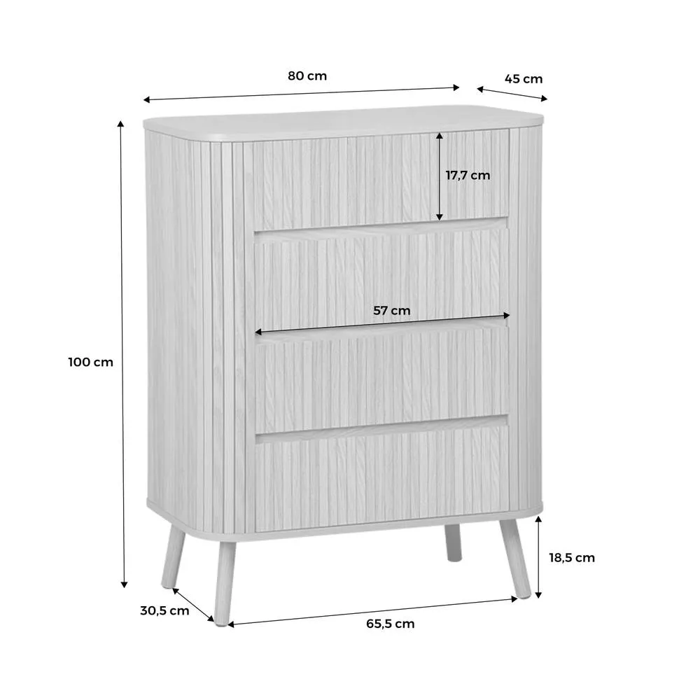sweeek Grooved Decor Chest 4 Drawers in Light Brown 5