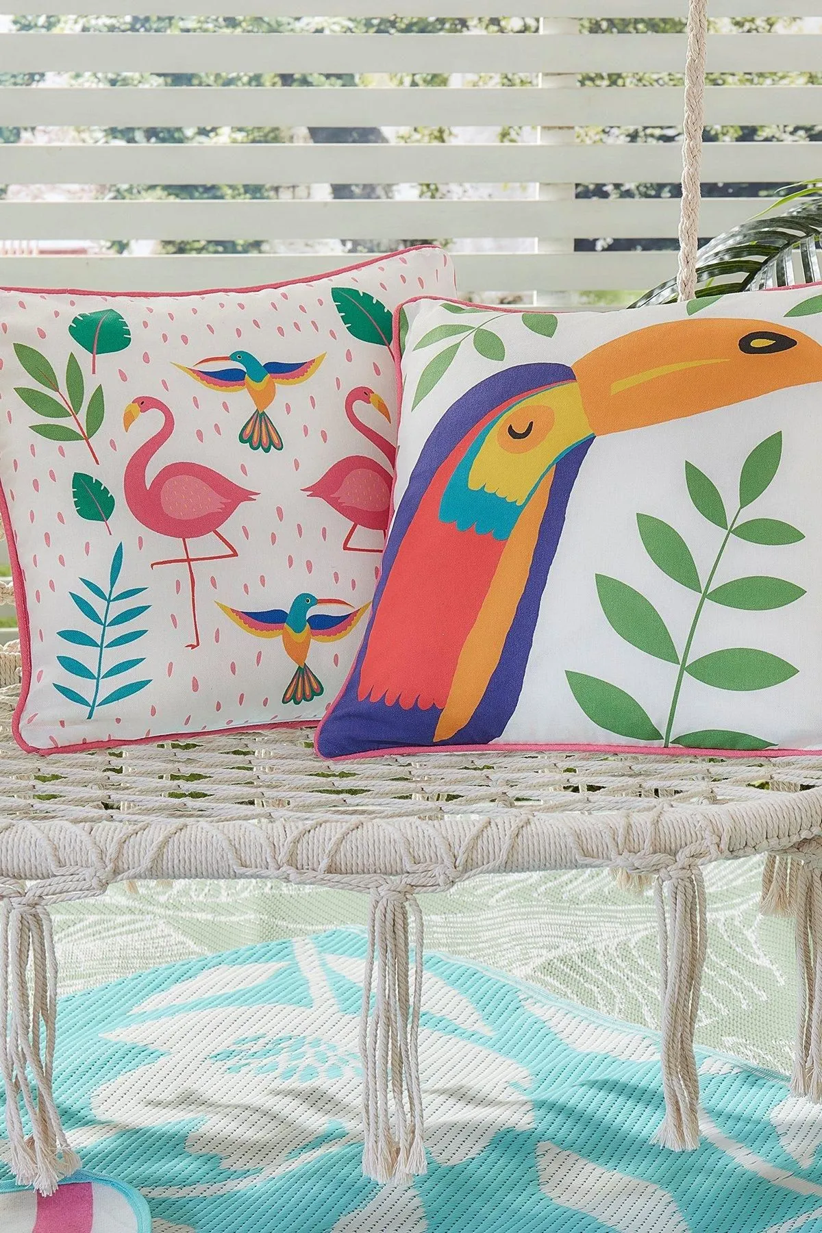 Fusion 'Tropical Flamingo' Outdoor Water & UV Resistant Garden Filled Bench Cushion in Pink