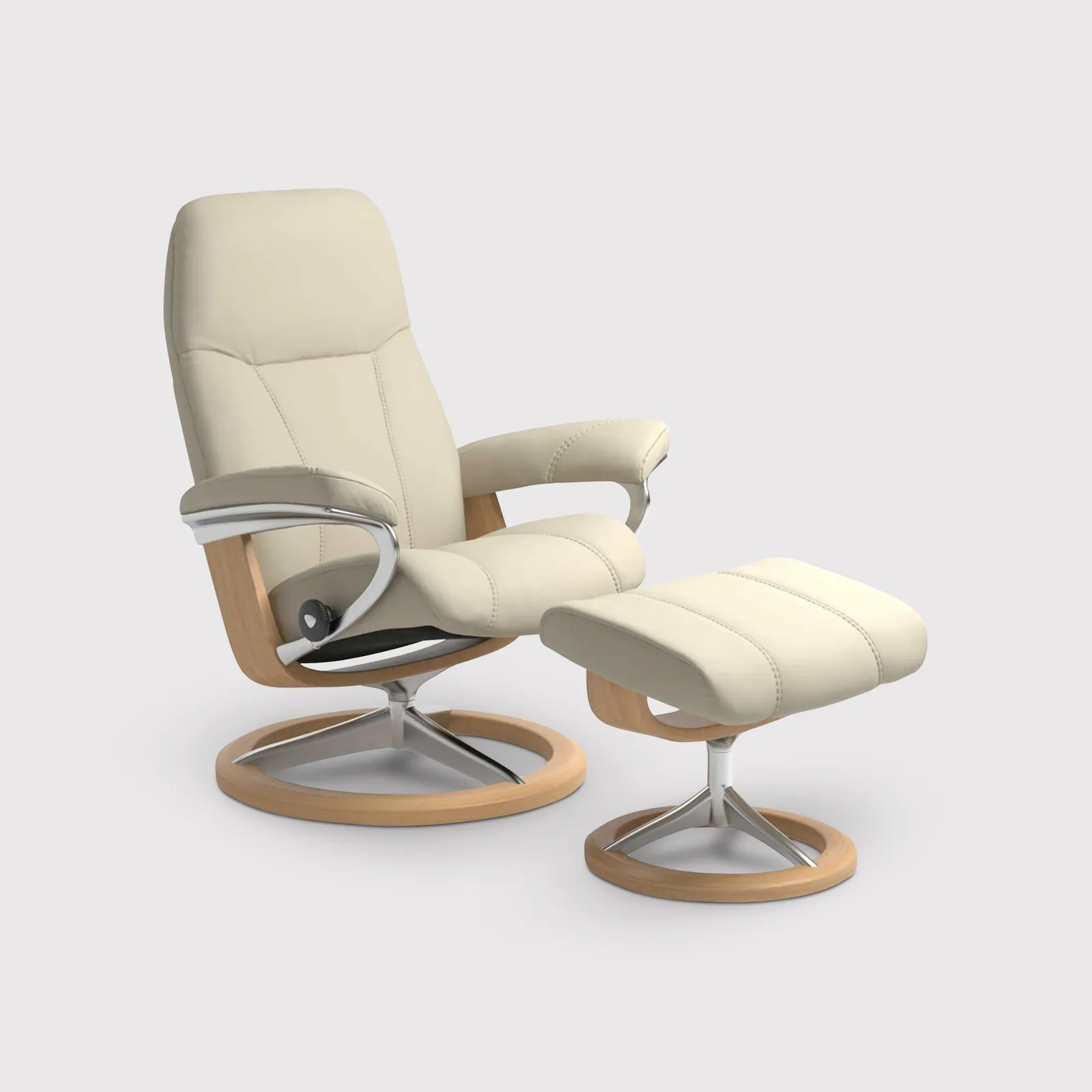 Stressless Consul Small Recliner Chair & Footstool, Neutral Leather | Barker & Stonehouse 1