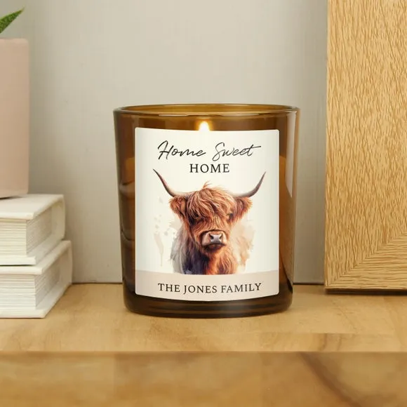 Personalised Highland Cow Glass Candle 3