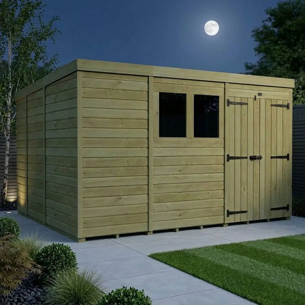 Buttercup Farm 11ft x 9ft Pent Garden Shed Double Door With Windows - Timber in Brown 3