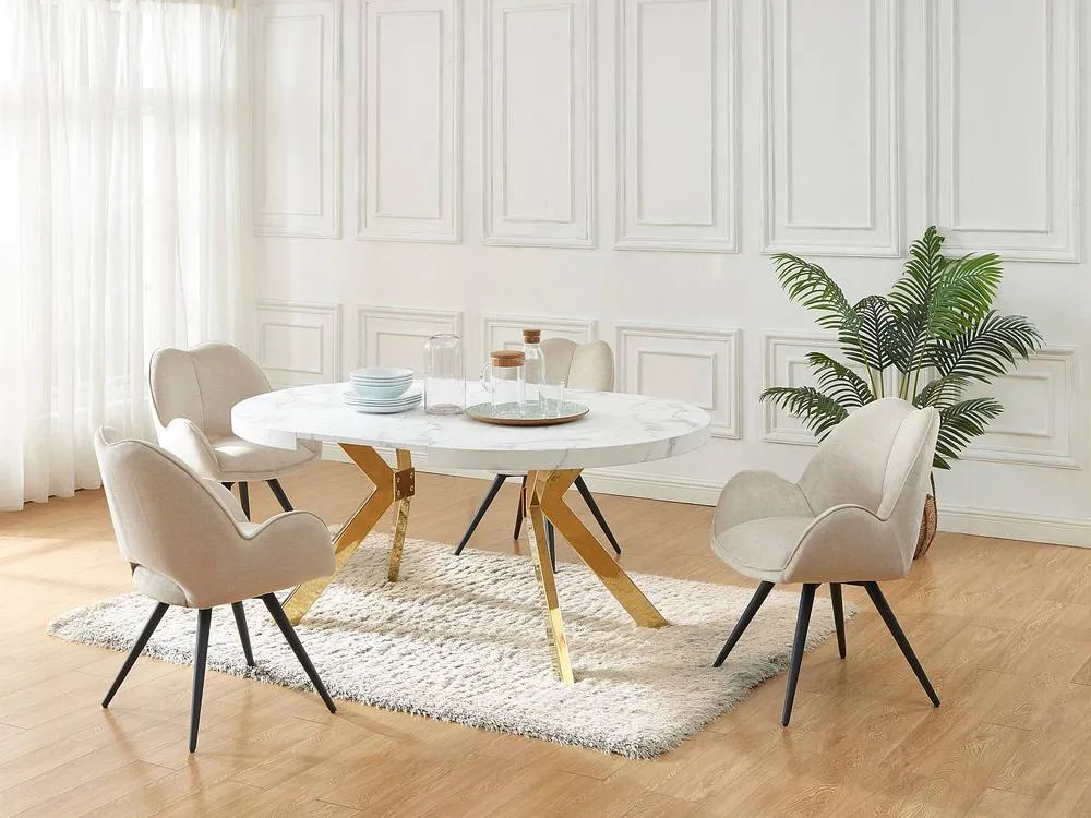Vente-unique 4 - 8 Seater Extendable Dining Table In MDF & Steel - White Marble 4