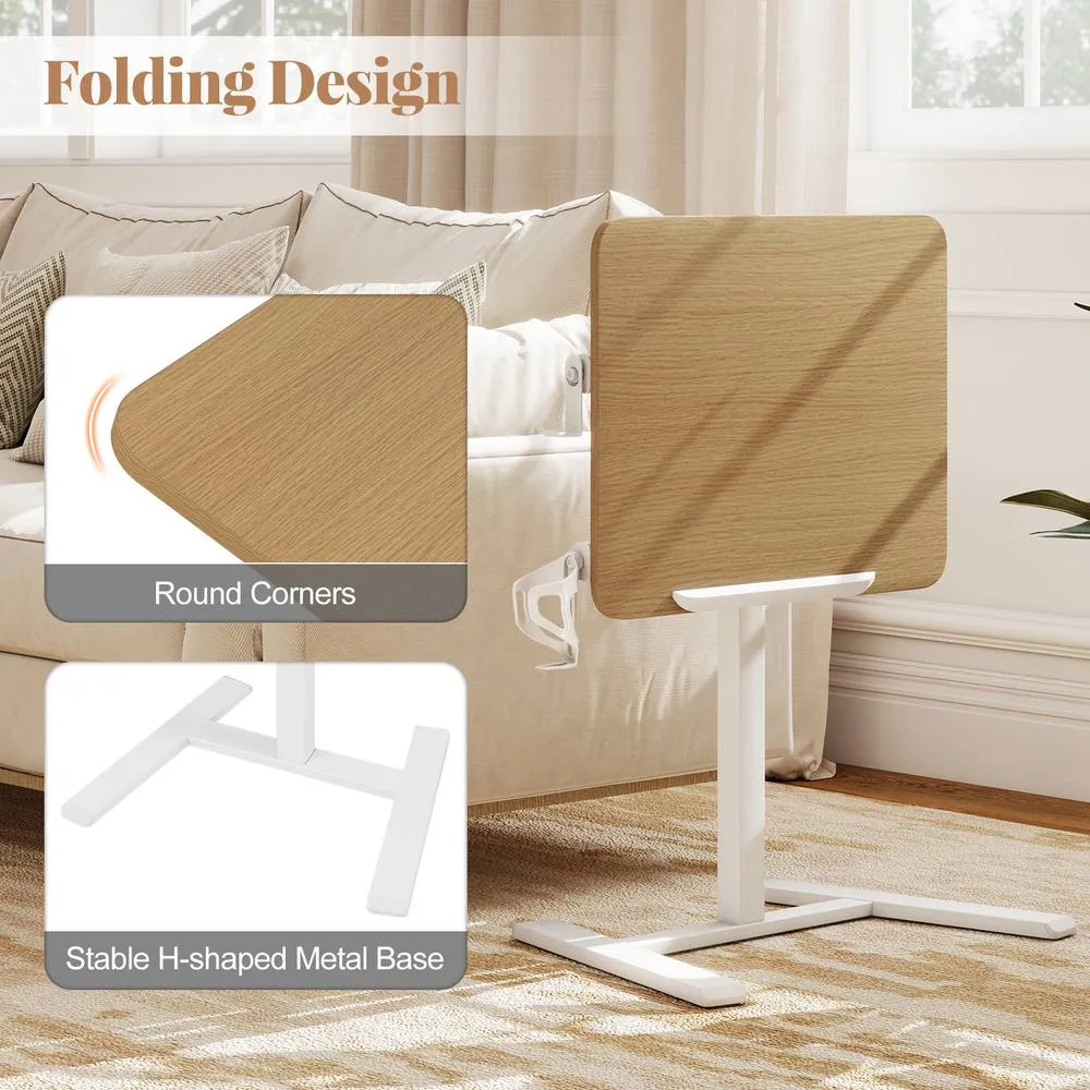 Costway Foldable Mobile Standing Desk Height Adjustable Sit Stand Desk-Natural in Natural 3
