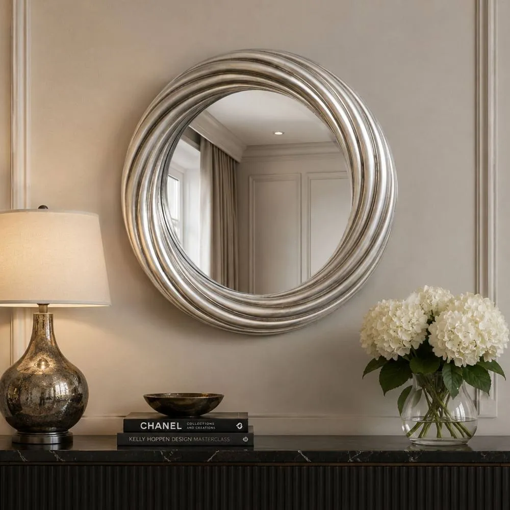 Yearn Mirrors Large round Silvery champagne mirror 84cm in Metallic Silver 2