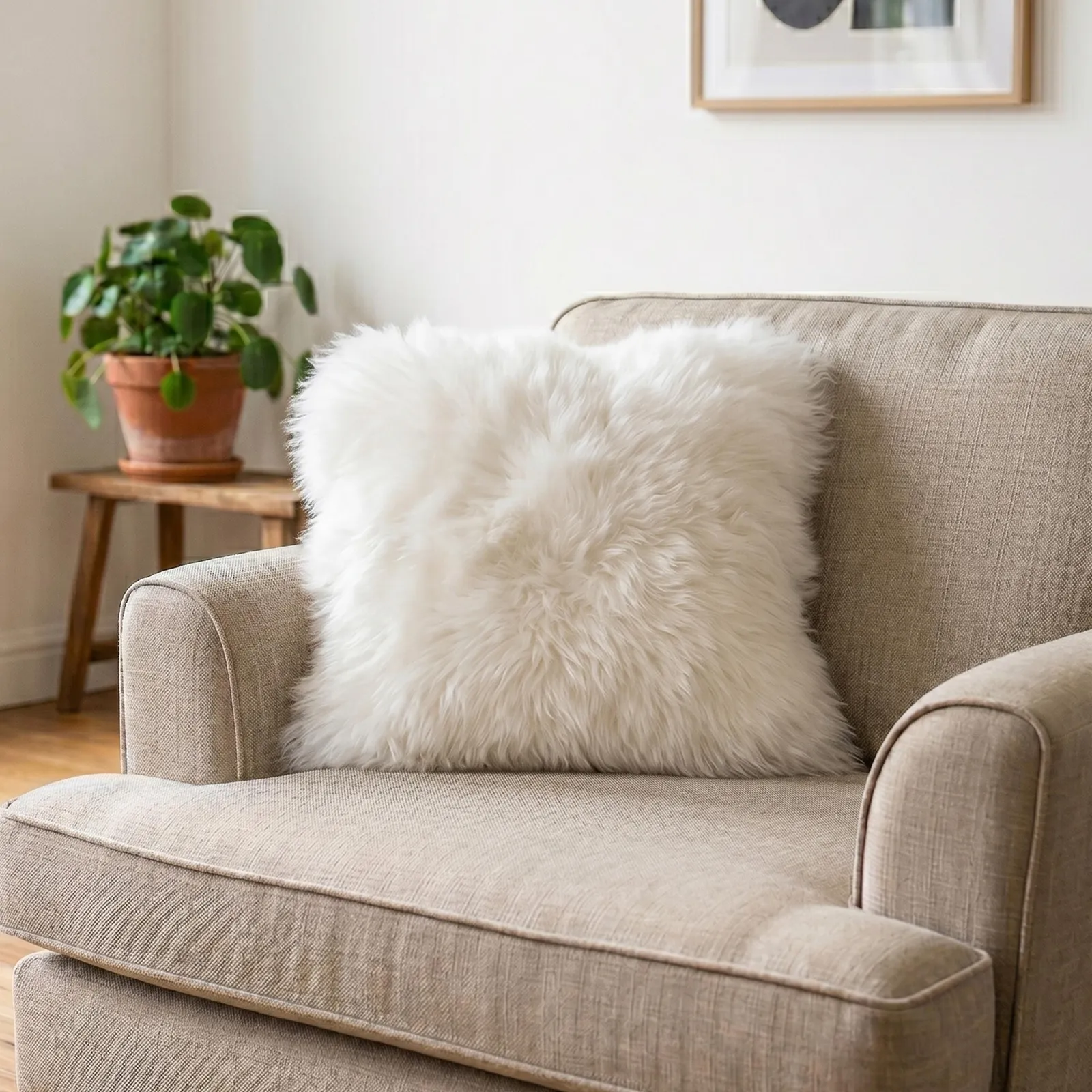 Native Natural Sheepskin Cushion in Natural