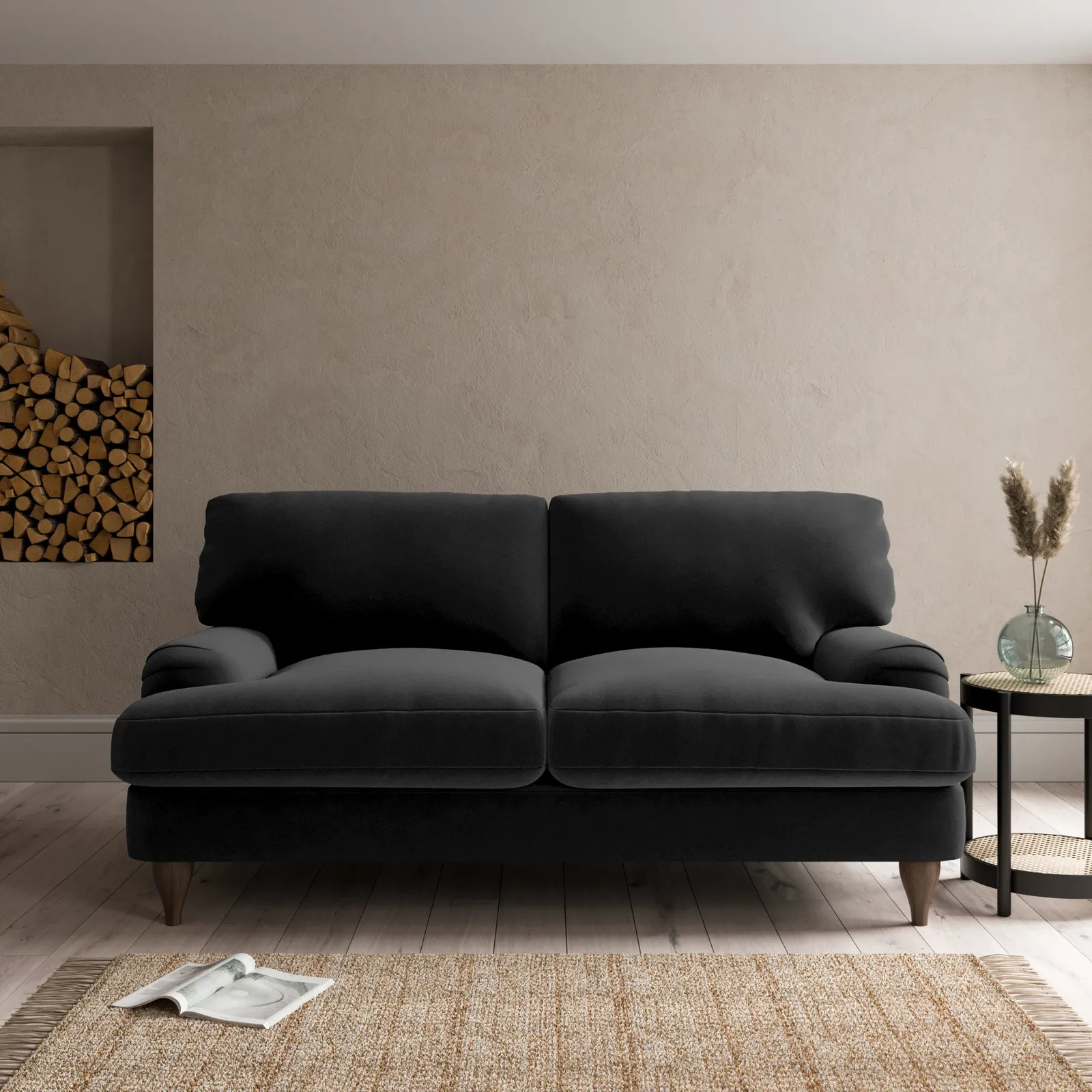 Darwin Luxury Velvet 2 Seater Sofa Black