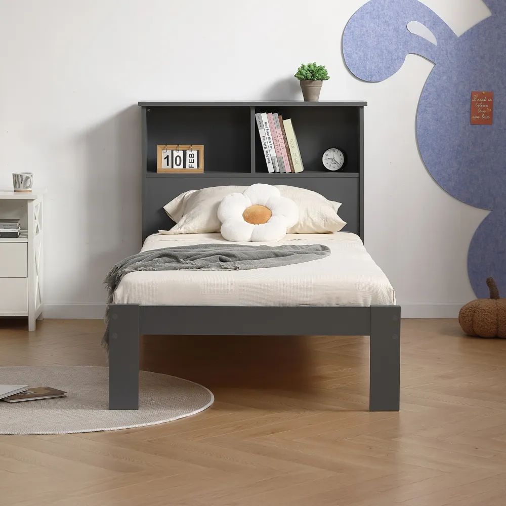 Easton - Single - Bookcase Bed - Grey - Wooden - 3ft - Happy Beds