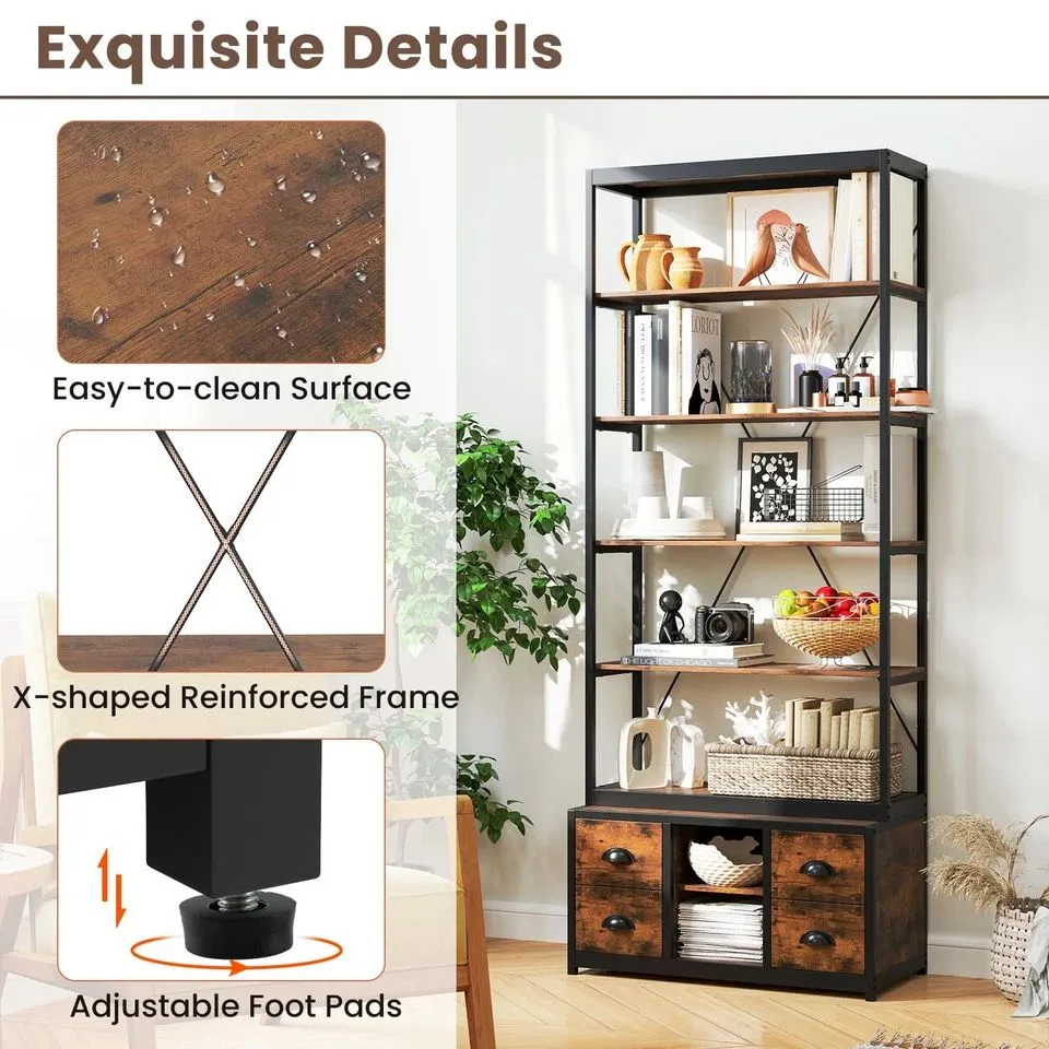 Costway 8-tier Bookshelf Freestanding Bookcase with Storage & Drawers in Brown 3