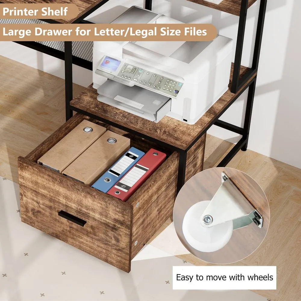 Costway 170CM Computer Desk w/Monitor Stand & File Drawer Writing Desk in Brown 4