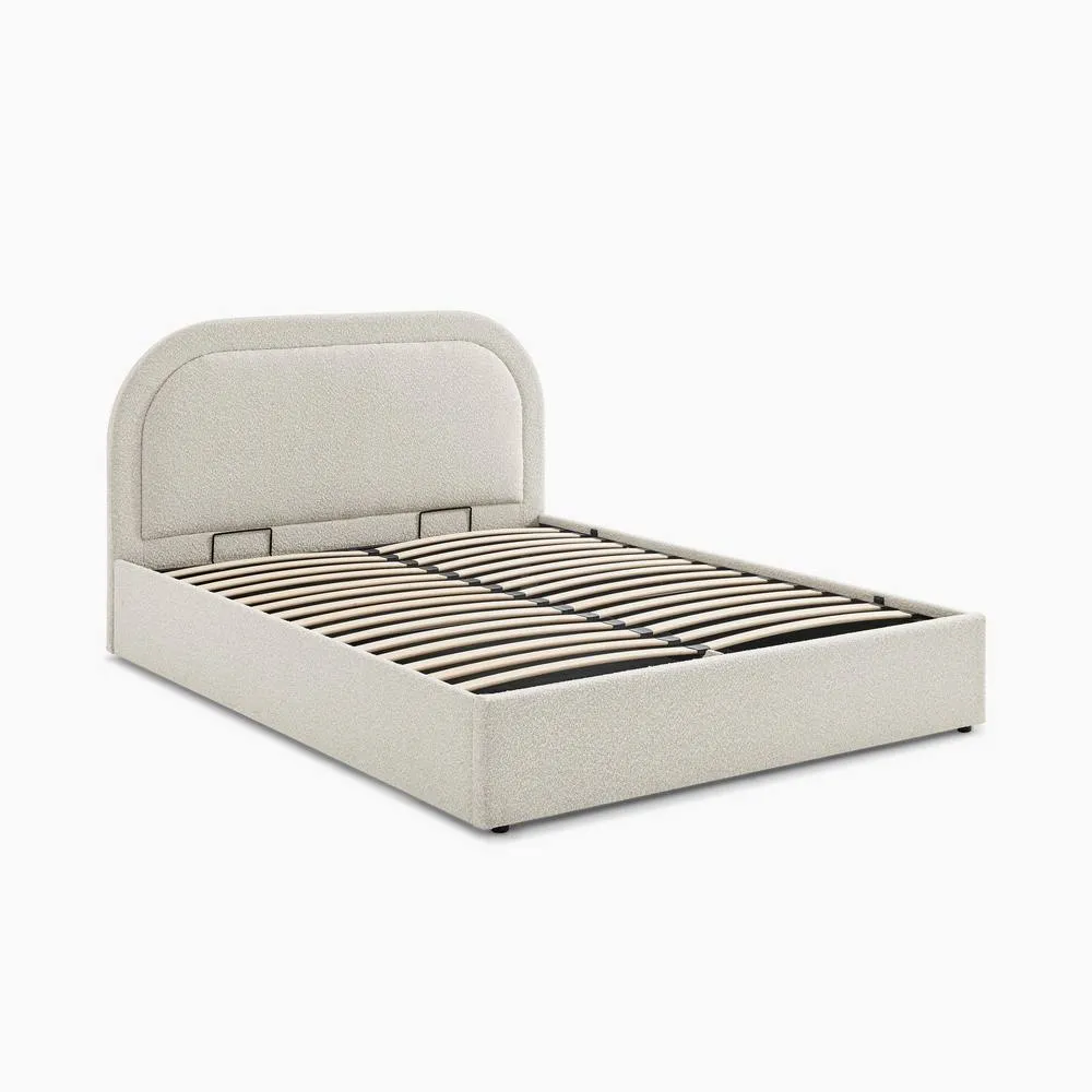 FurnitureboxUK Freja Beige Boucle Fabric Ottoman Double Bed Frame 5