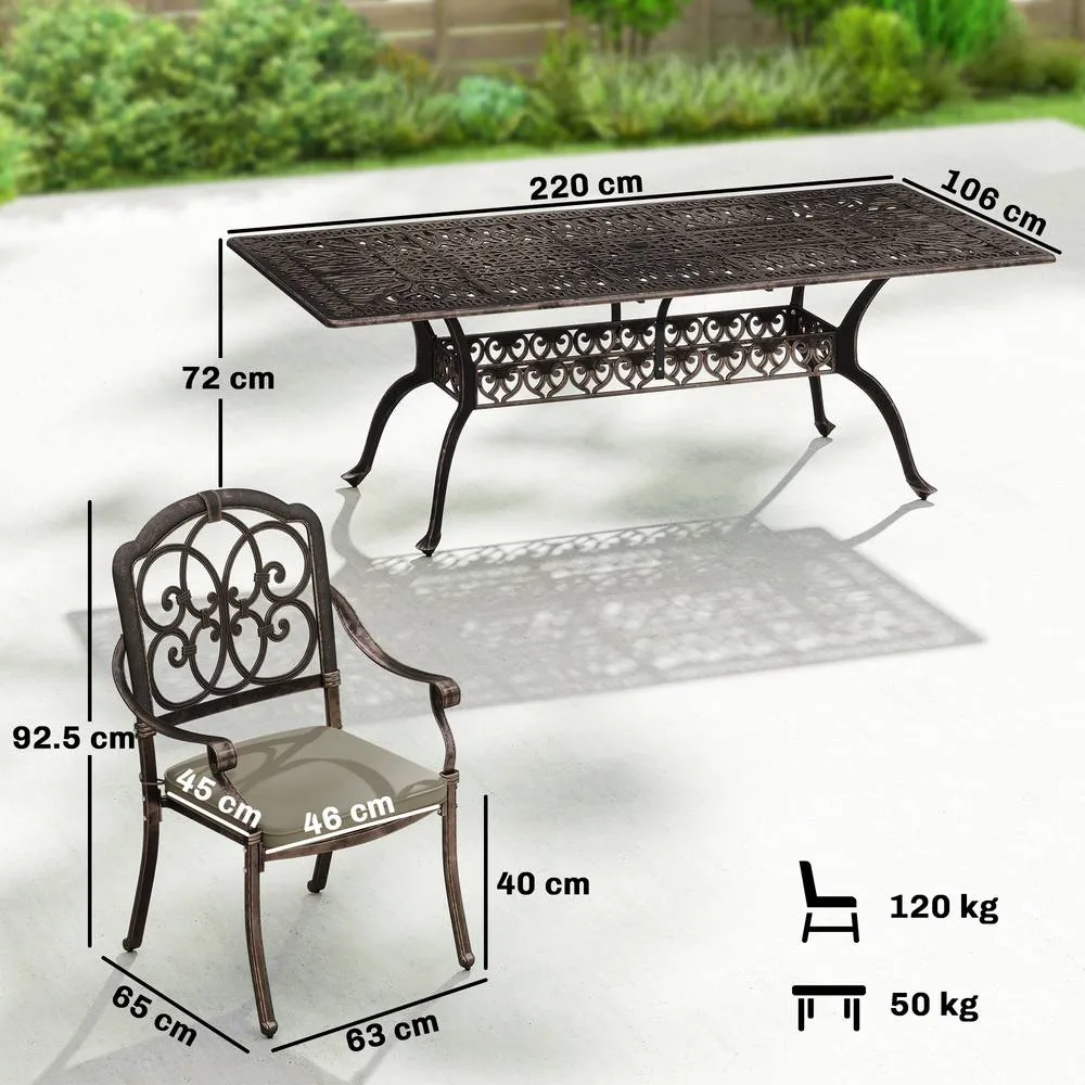 OUTSUNNY 9 Piece Cast Aluminium Garden Dining Set with Cushions, Bronze Tone 3