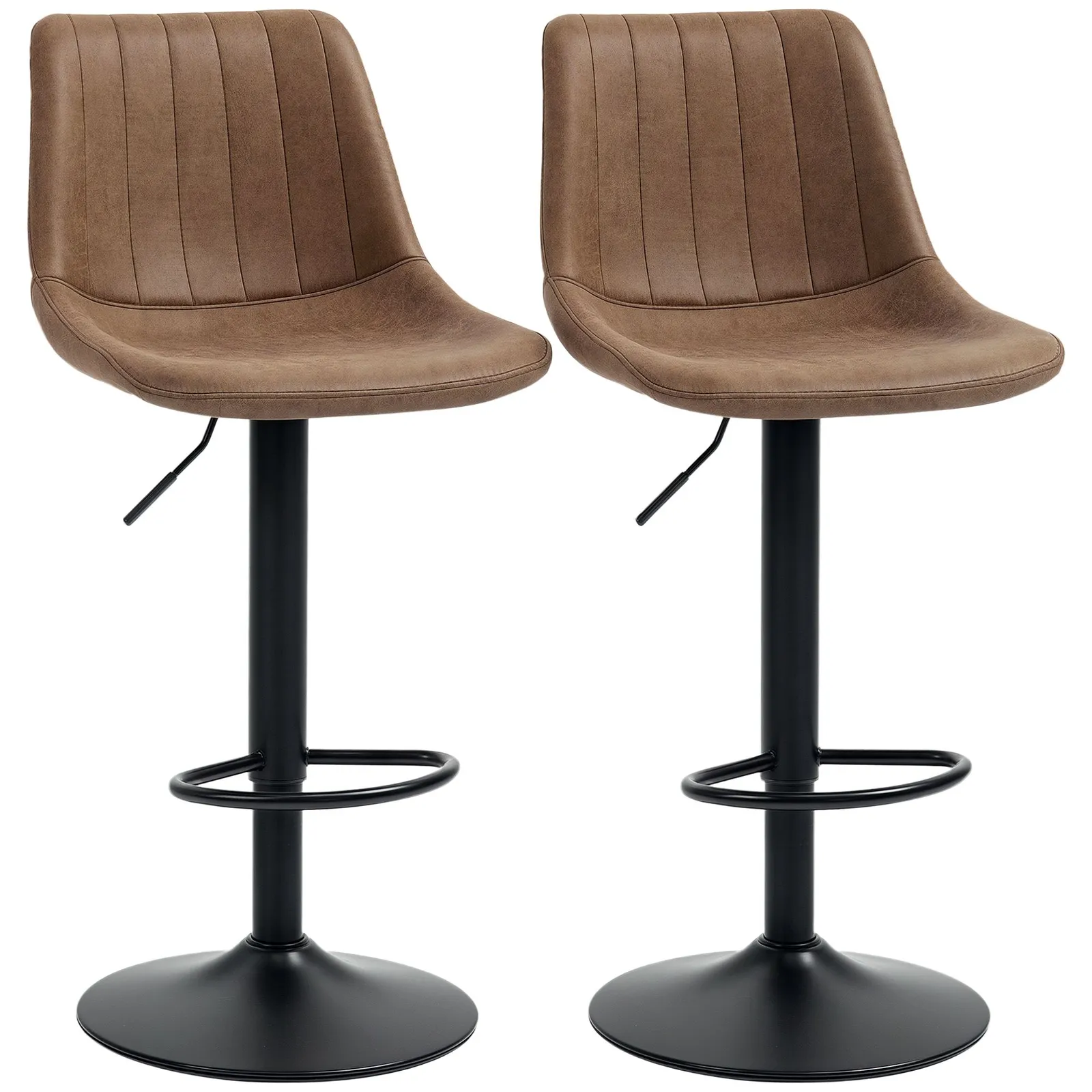 HOMCOM Of 2 Leathaire Tub Bar Stools w/ Metal Frame Footrest Home Seat in Brown 2