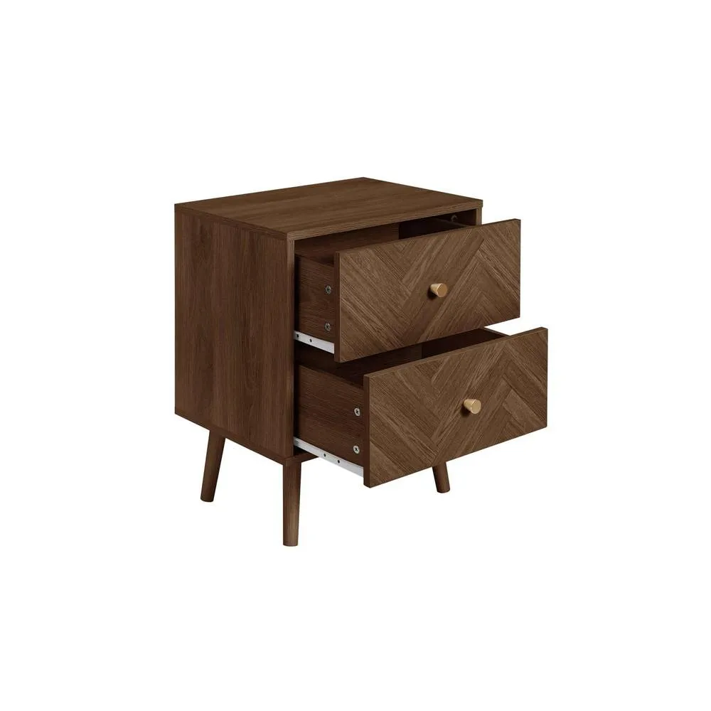 Birlea 2 Drawer Walnut Bedside Herringford Chevron Parquet in Brown 5
