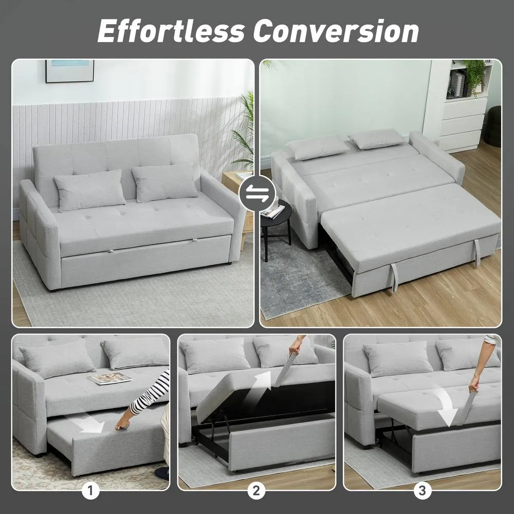 HOMCOM 2 Seater Sofa Bed, Convertible Pull Out Bed Settee, Light Grey 4