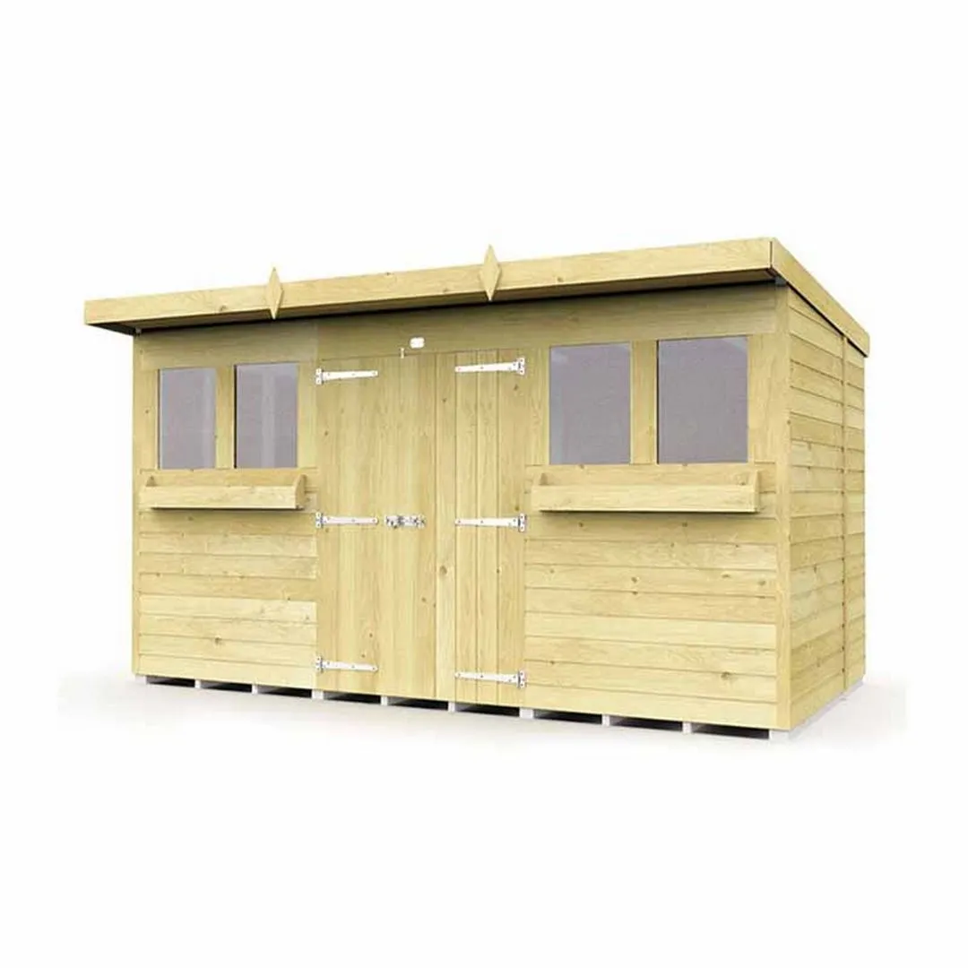 Buttercup Farm 12 x 6 Feet Pent Summer Shed - Wood - L178 x W358 x H201 cm in Brown
